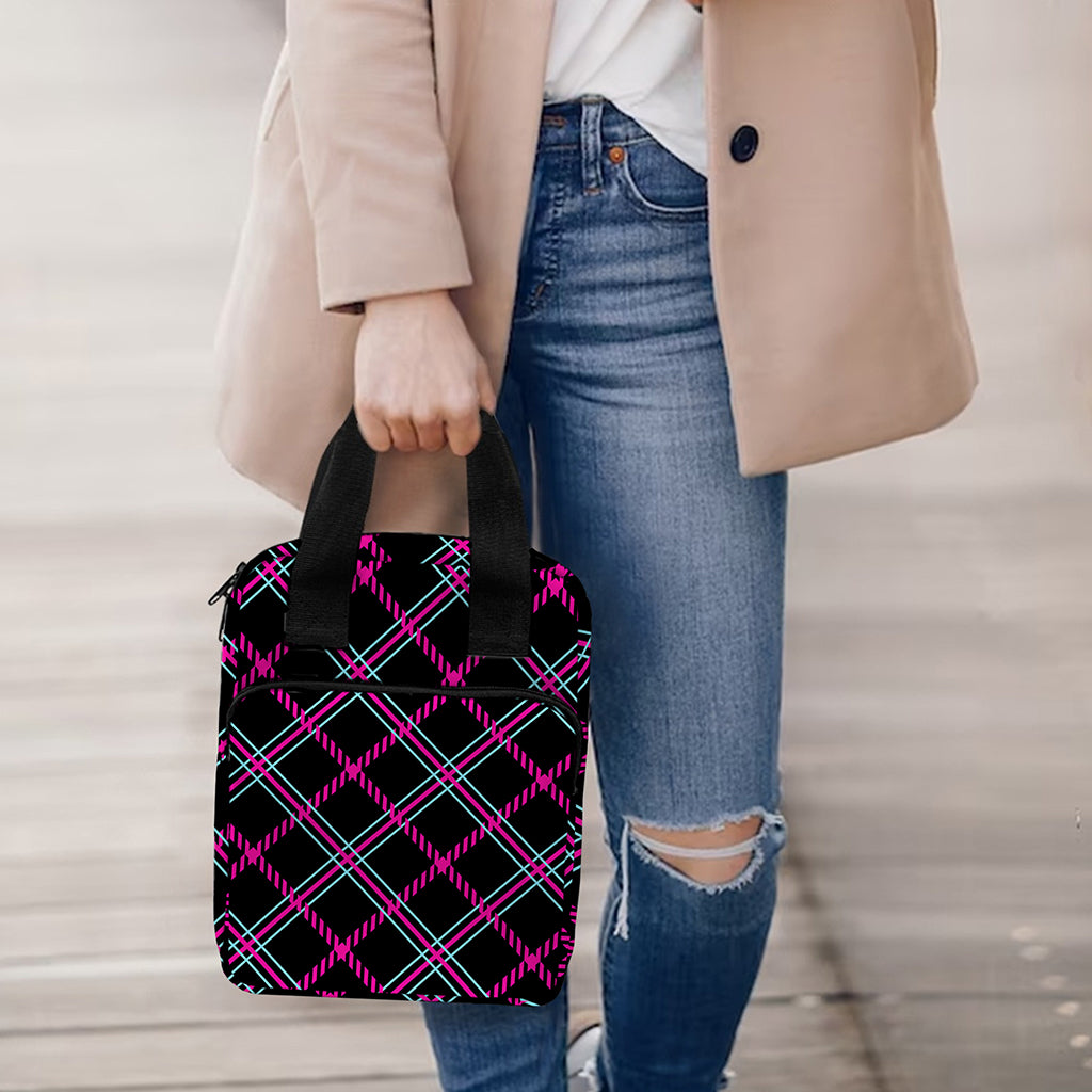 Black Pink And Blue Tartan Pattern Print Bible Tote Bag