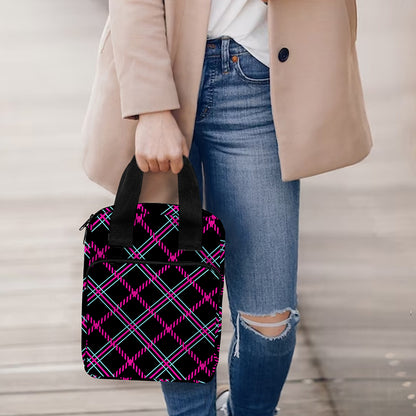 Black Pink And Blue Tartan Pattern Print Bible Tote Bag
