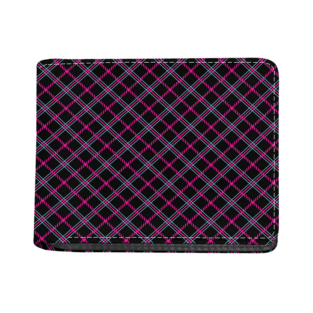 Black Pink And Blue Tartan Pattern Print Bifold Wallet