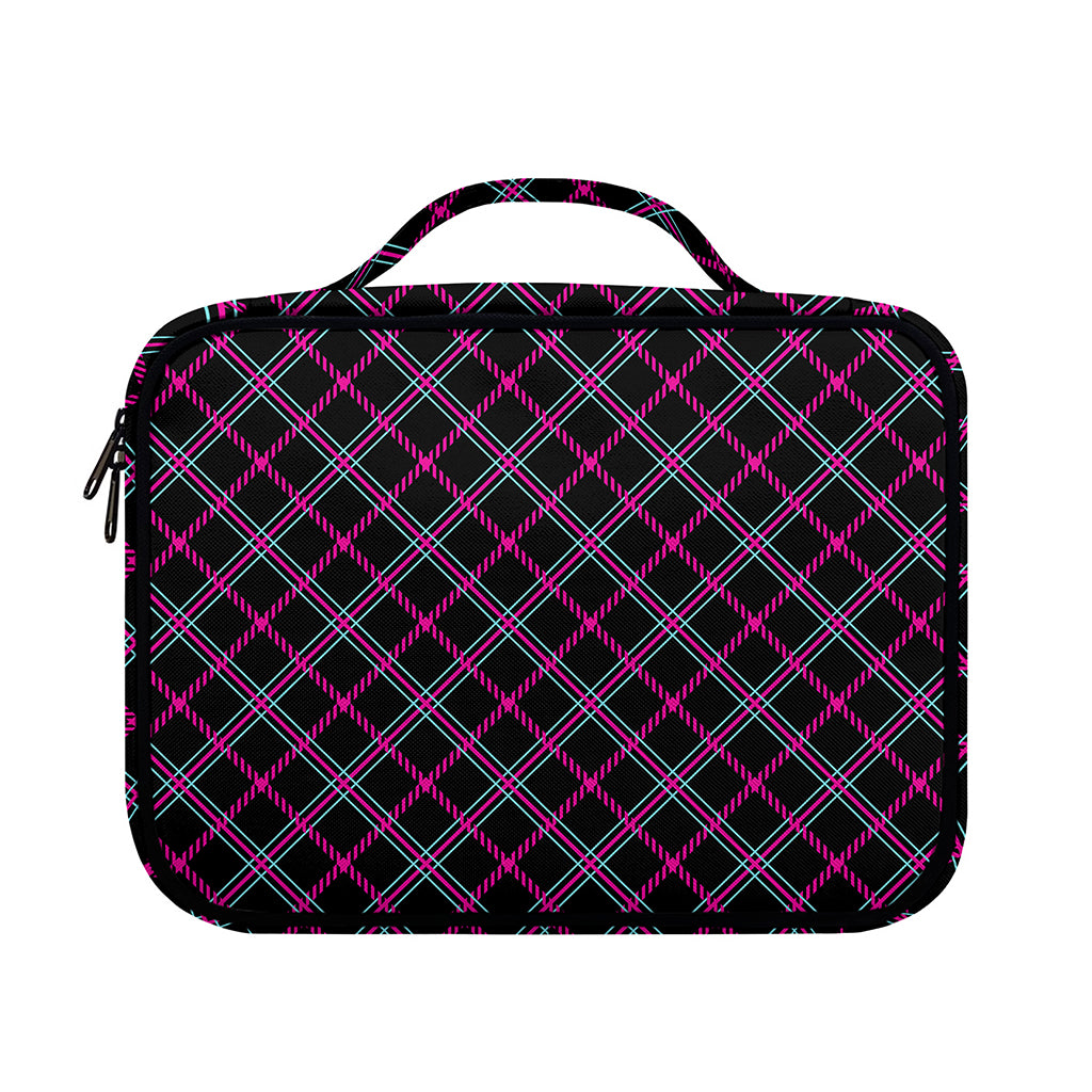 Black Pink And Blue Tartan Pattern Print Briefcase Bible Bag