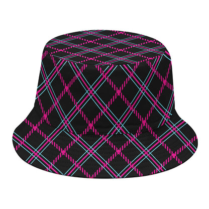 Black Pink And Blue Tartan Pattern Print Bucket Hat