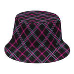 Black Pink And Blue Tartan Pattern Print Bucket Hat