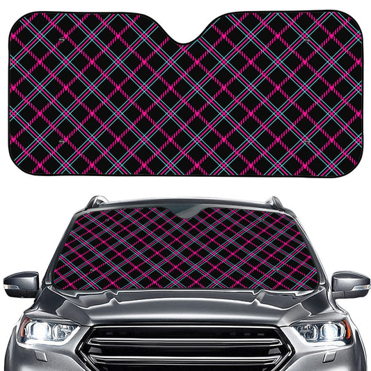 Black Pink And Blue Tartan Pattern Print Car Windshield Sun Shade