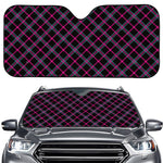 Black Pink And Blue Tartan Pattern Print Car Windshield Sun Shade