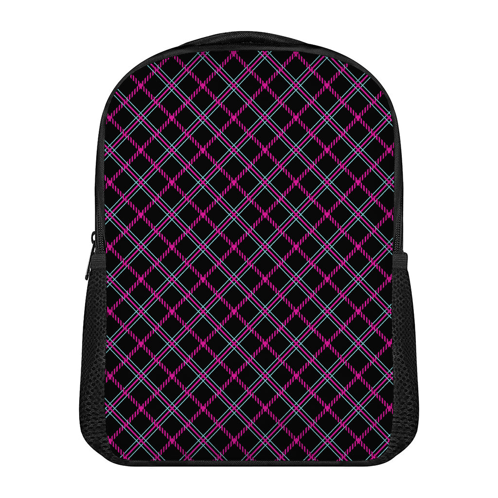 Black Pink And Blue Tartan Pattern Print Casual Backpack