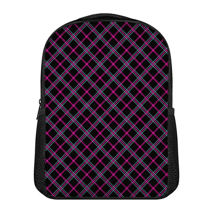 Black Pink And Blue Tartan Pattern Print Casual Backpack