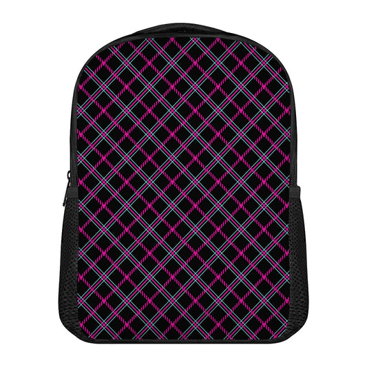 Black Pink And Blue Tartan Pattern Print Casual Backpack