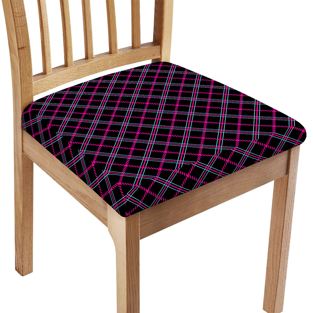 Black Pink And Blue Tartan Pattern Print Chair Cushion Cover