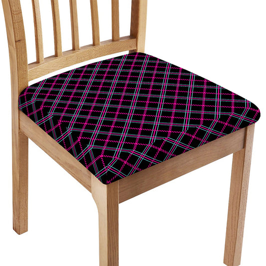 Black Pink And Blue Tartan Pattern Print Chair Cushion Cover