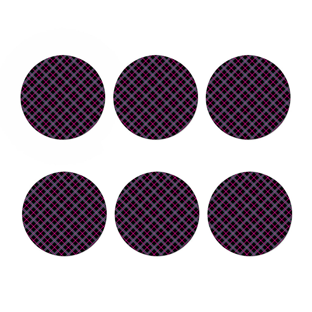 Black Pink And Blue Tartan Pattern Print Coaster Set