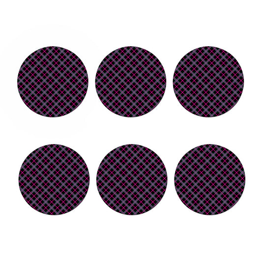Black Pink And Blue Tartan Pattern Print Coaster Set