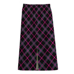 Black Pink And Blue Tartan Pattern Print Cotton Front Slit Maxi Skirt