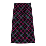 Black Pink And Blue Tartan Pattern Print Cotton Front Slit Maxi Skirt