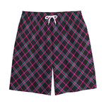 Black Pink And Blue Tartan Pattern Print Cotton Shorts