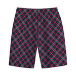 Black Pink And Blue Tartan Pattern Print Cotton Shorts