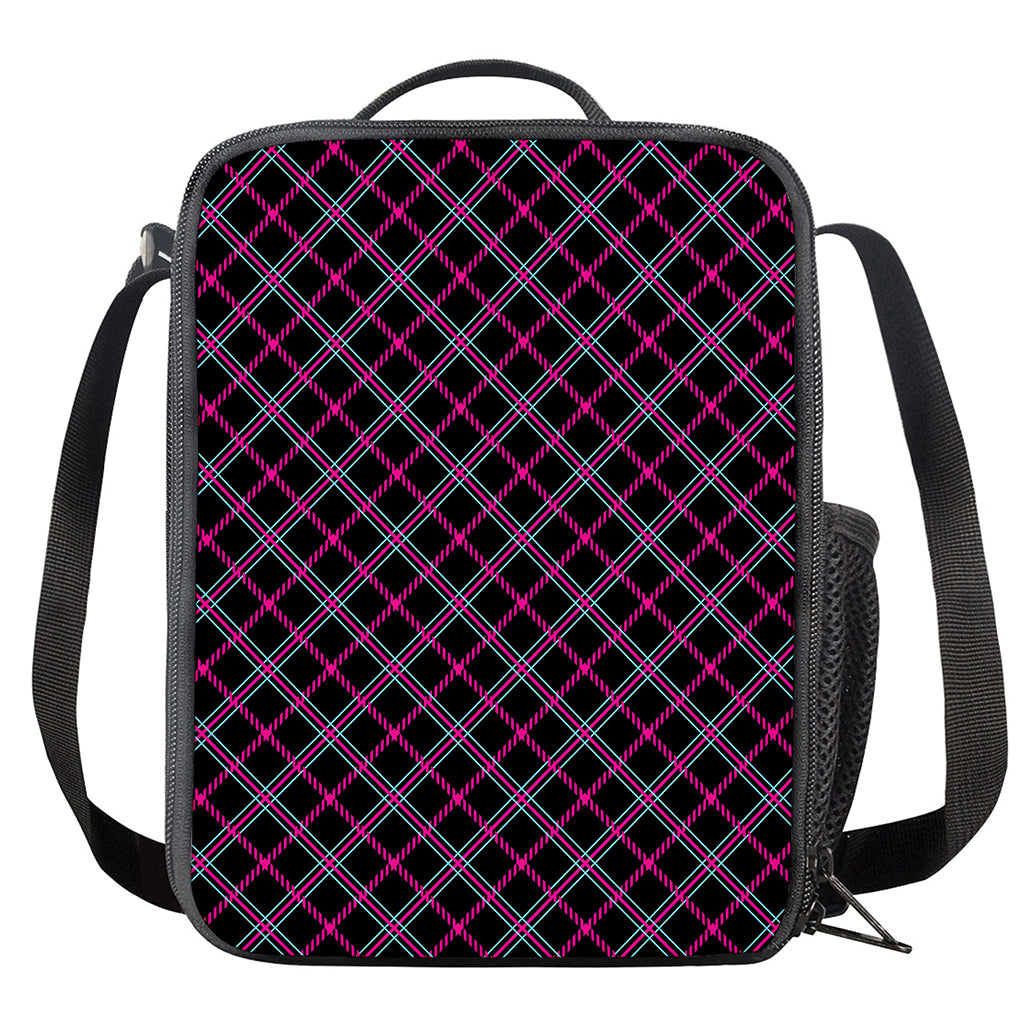 Black Pink And Blue Tartan Pattern Print Crossbody Lunch Bag