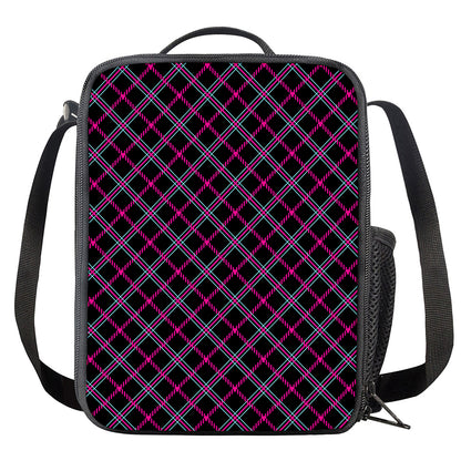 Black Pink And Blue Tartan Pattern Print Crossbody Lunch Bag