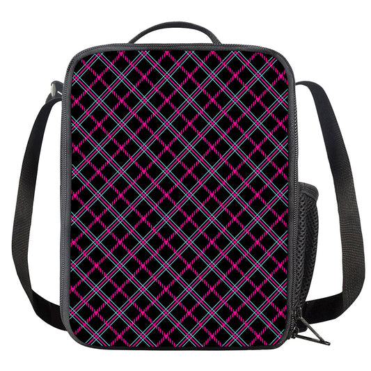 Black Pink And Blue Tartan Pattern Print Crossbody Lunch Bag