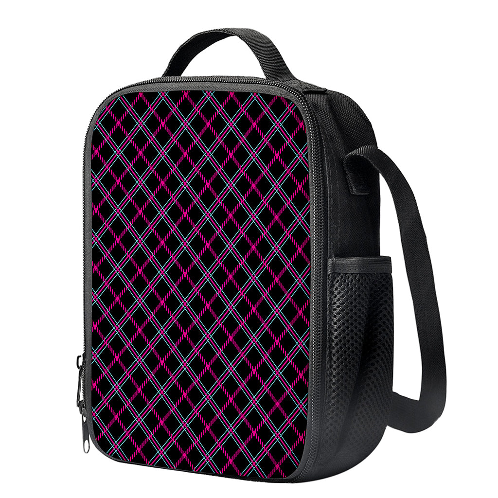 Black Pink And Blue Tartan Pattern Print Crossbody Lunch Bag