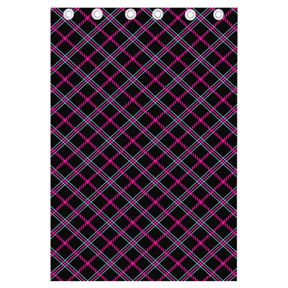 Black Pink And Blue Tartan Pattern Print Curtain