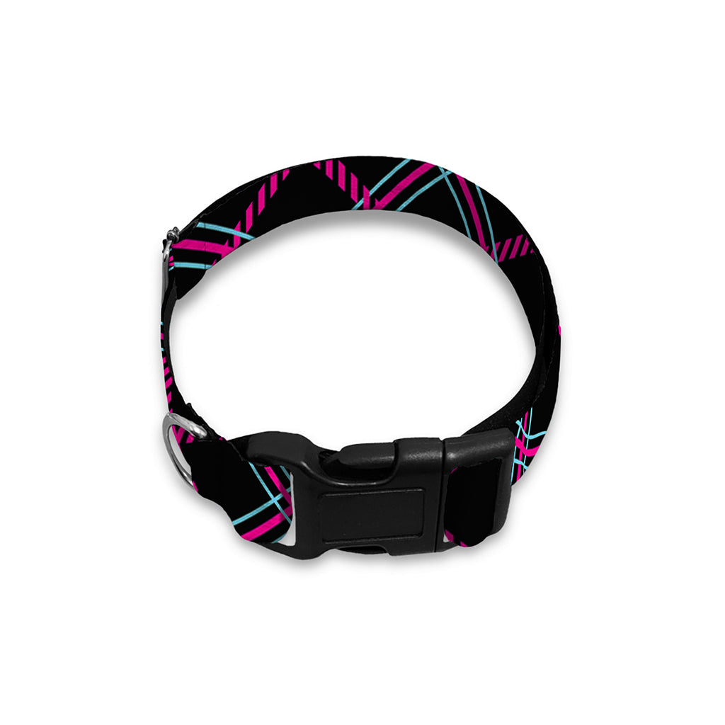 Black Pink And Blue Tartan Pattern Print Dog Collar