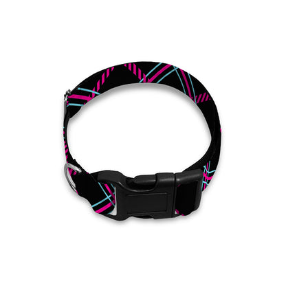 Black Pink And Blue Tartan Pattern Print Dog Collar