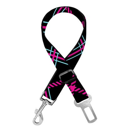 Black Pink And Blue Tartan Pattern Print Dog Seat Belt