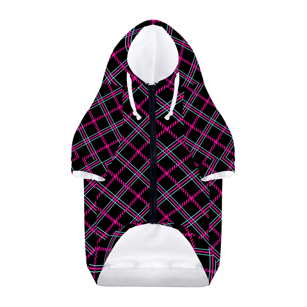 Black Pink And Blue Tartan Pattern Print Dog Zip Up Hoodie