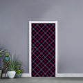 Black Pink And Blue Tartan Pattern Print Door Sticker