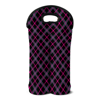 Black Pink And Blue Tartan Pattern Print Double Neoprene Wine Tote