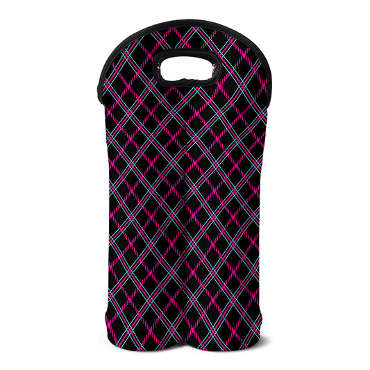 Black Pink And Blue Tartan Pattern Print Double Neoprene Wine Tote