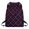 Black Pink And Blue Tartan Pattern Print Drawstring Backpack