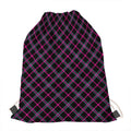 Black Pink And Blue Tartan Pattern Print Drawstring Bag
