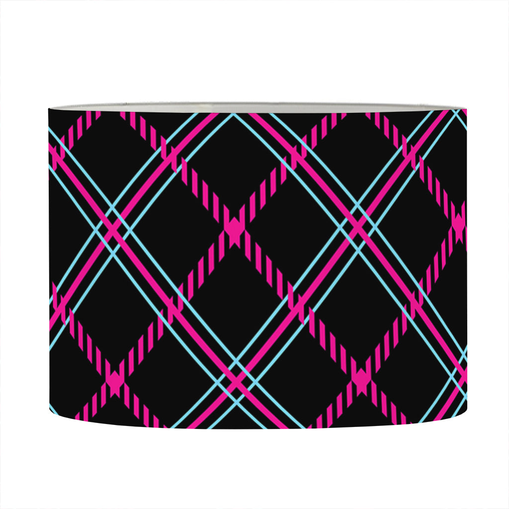 Black Pink And Blue Tartan Pattern Print Drum Lamp Shade