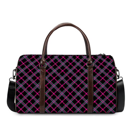 Black Pink And Blue Tartan Pattern Print Duffle Bag