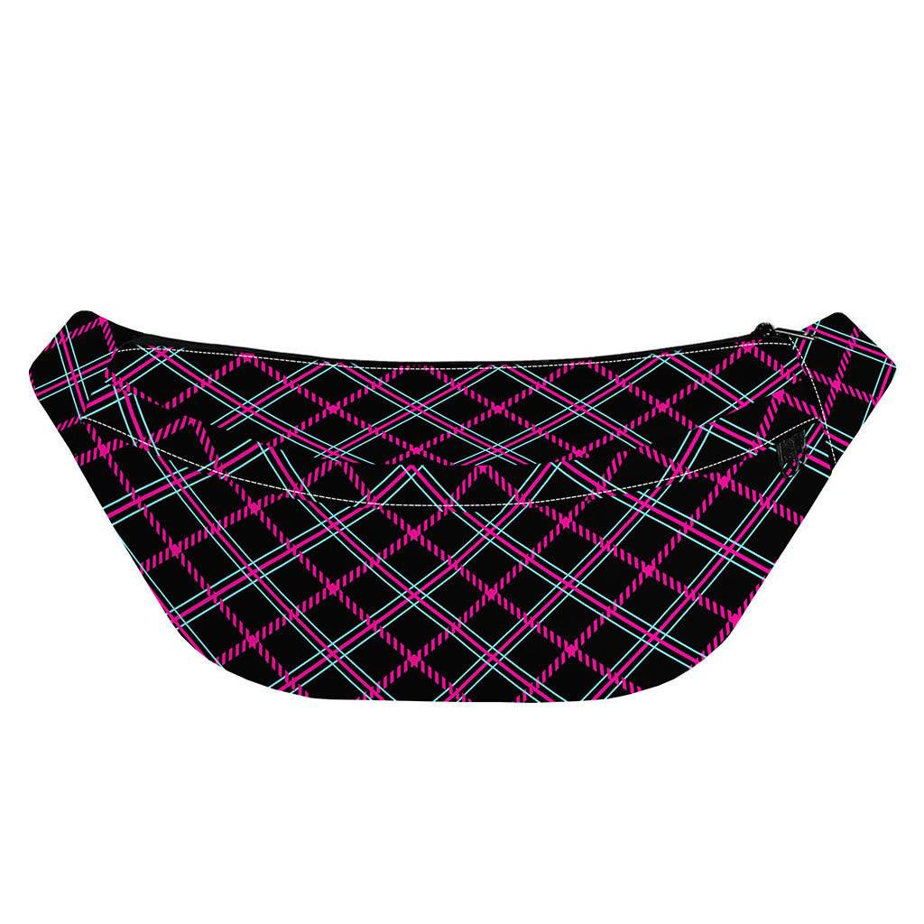 Black Pink And Blue Tartan Pattern Print Fanny Pack
