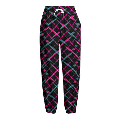 Black Pink And Blue Tartan Pattern Print Fleece Lined Knit Pants