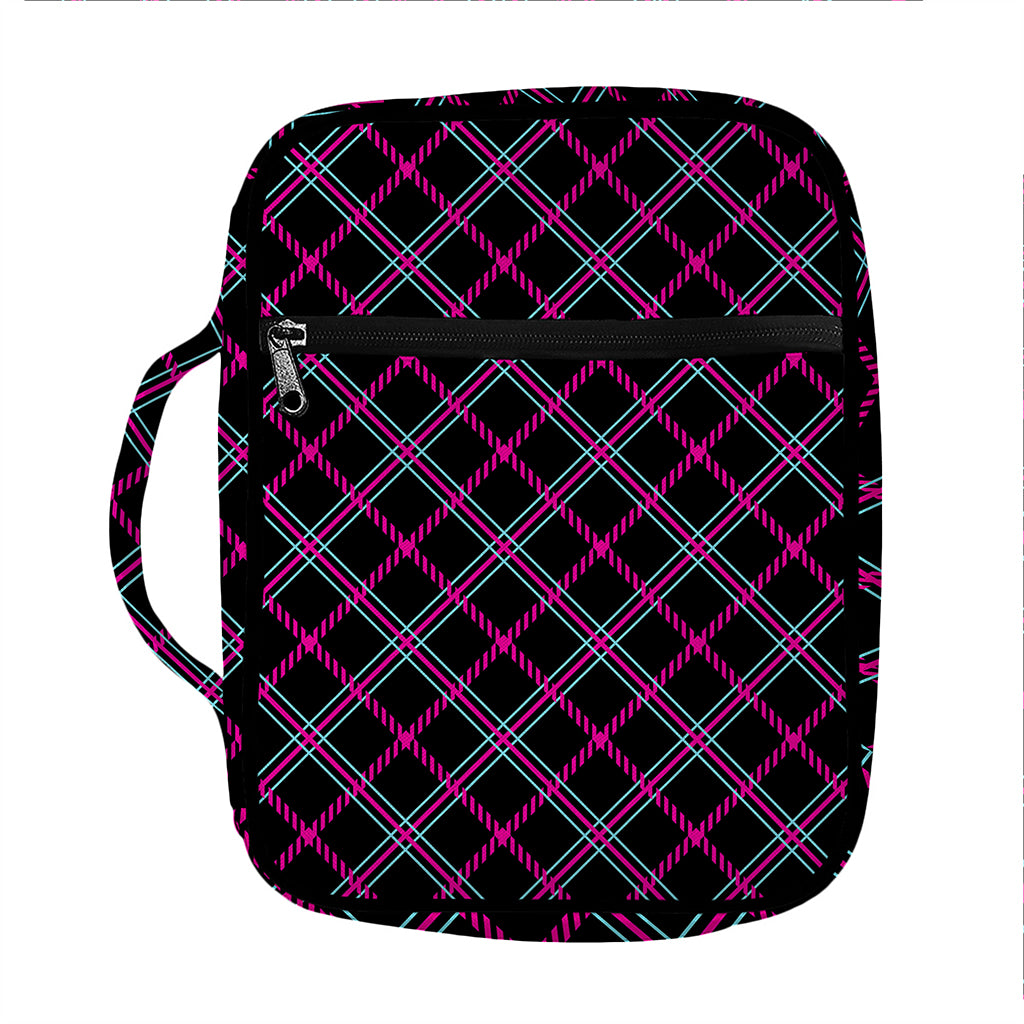 Black Pink And Blue Tartan Pattern Print Front Pocket Bible Bag