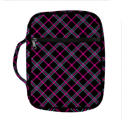 Black Pink And Blue Tartan Pattern Print Front Pocket Bible Bag