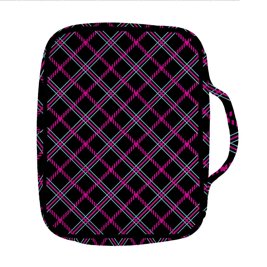 Black Pink And Blue Tartan Pattern Print Front Pocket Bible Bag