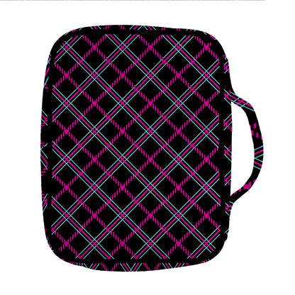 Black Pink And Blue Tartan Pattern Print Front Pocket Bible Bag
