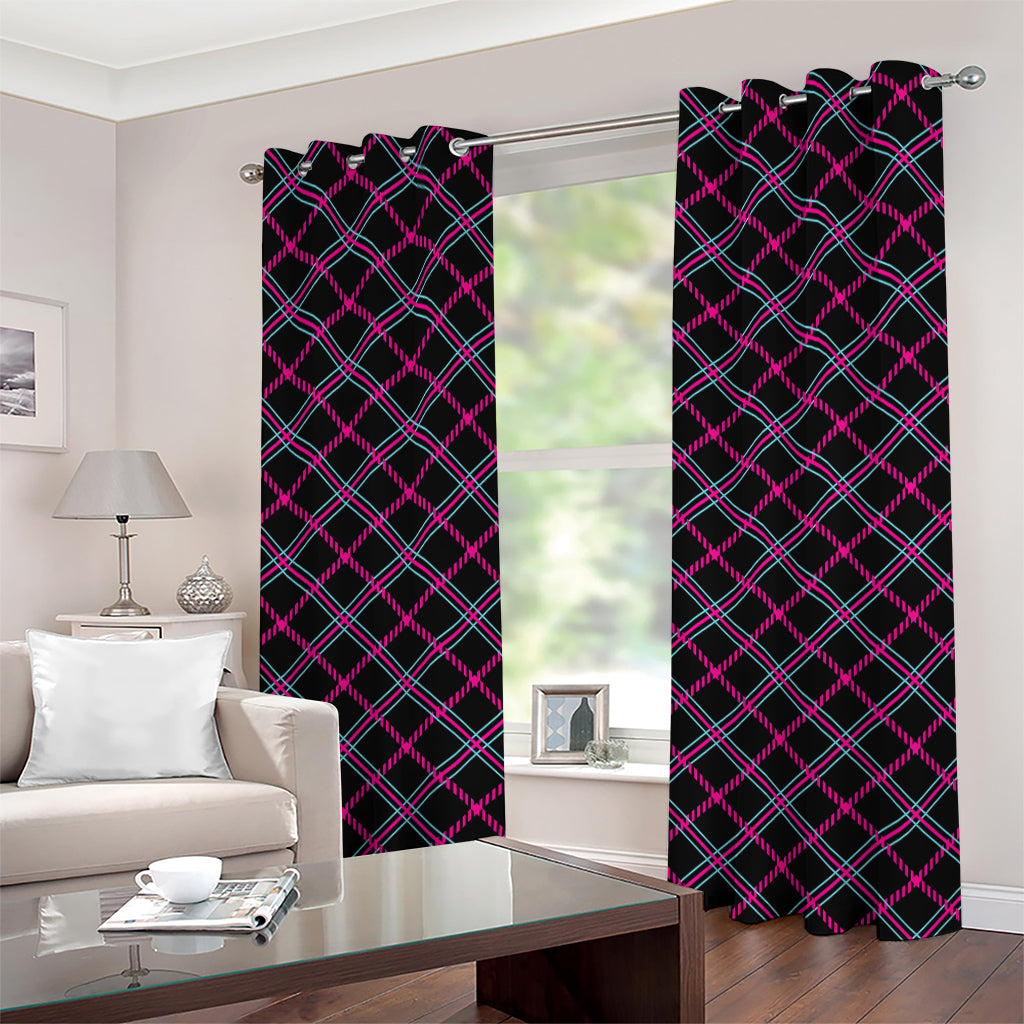 Black Pink And Blue Tartan Pattern Print Grommet Curtains