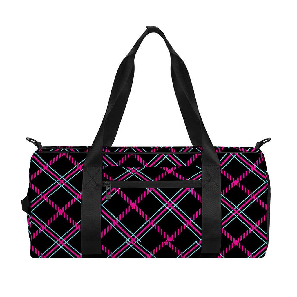 Black Pink And Blue Tartan Pattern Print Gym Bag