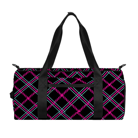 Black Pink And Blue Tartan Pattern Print Gym Bag