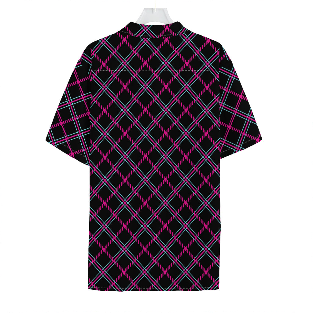 Black Pink And Blue Tartan Pattern Print Hawaiian Shirt