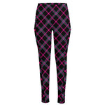 Black Pink And Blue Tartan Pattern Print High-Waisted Pocket Leggings