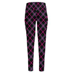 Black Pink And Blue Tartan Pattern Print High-Waisted Pocket Leggings