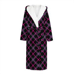 Black Pink And Blue Tartan Pattern Print Hooded Bathrobe