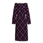 Black Pink And Blue Tartan Pattern Print Hooded Bathrobe