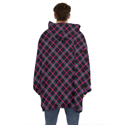 Black Pink And Blue Tartan Pattern Print Hoodie Blanket